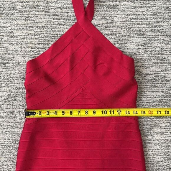 NWT Herve Leger ICON BANDAGE HALTER GOWN Large Rio Red - Picture 10 of 16